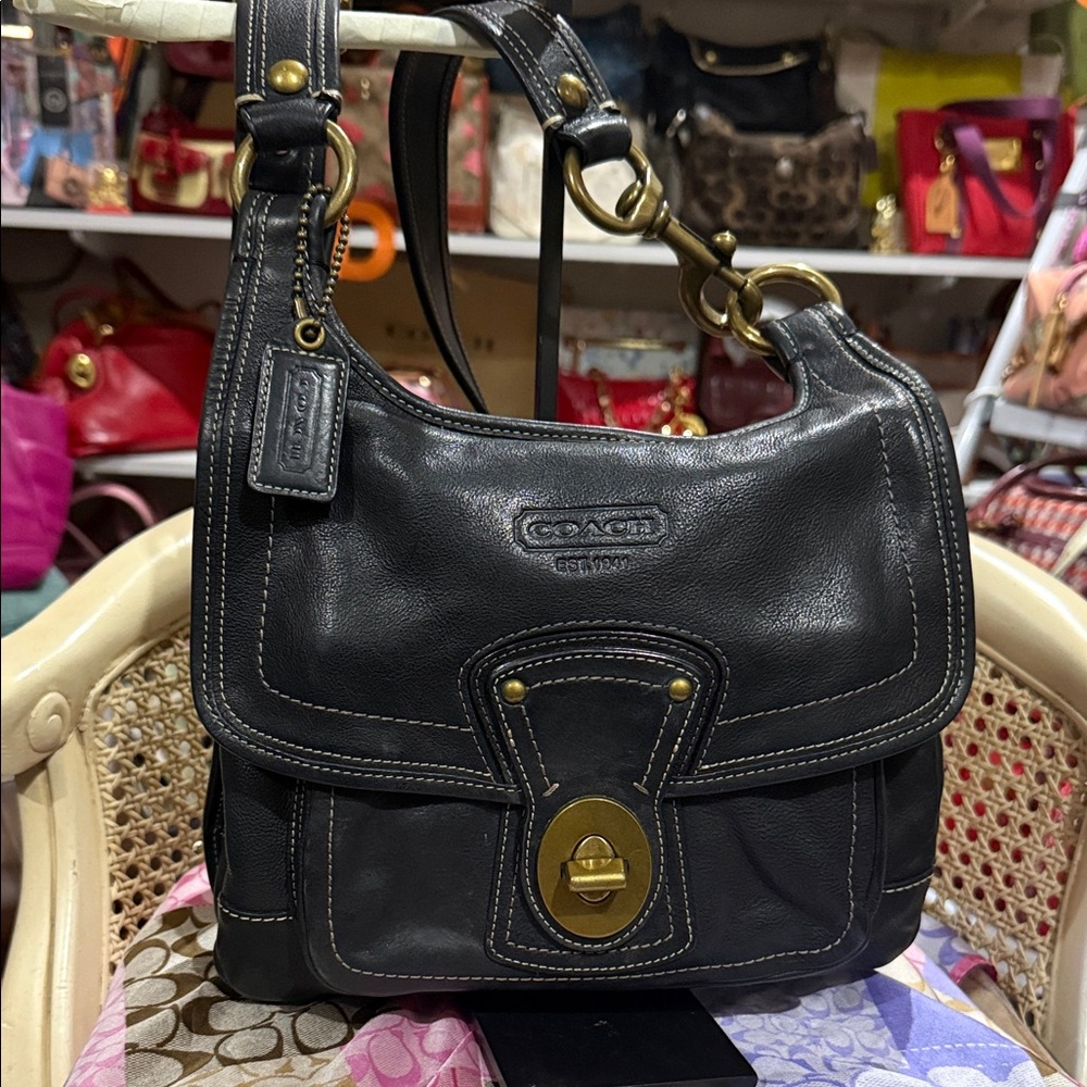 Coach Legacy  Black Leather Shoulder & Crossbody Bag with Brass Turnlock